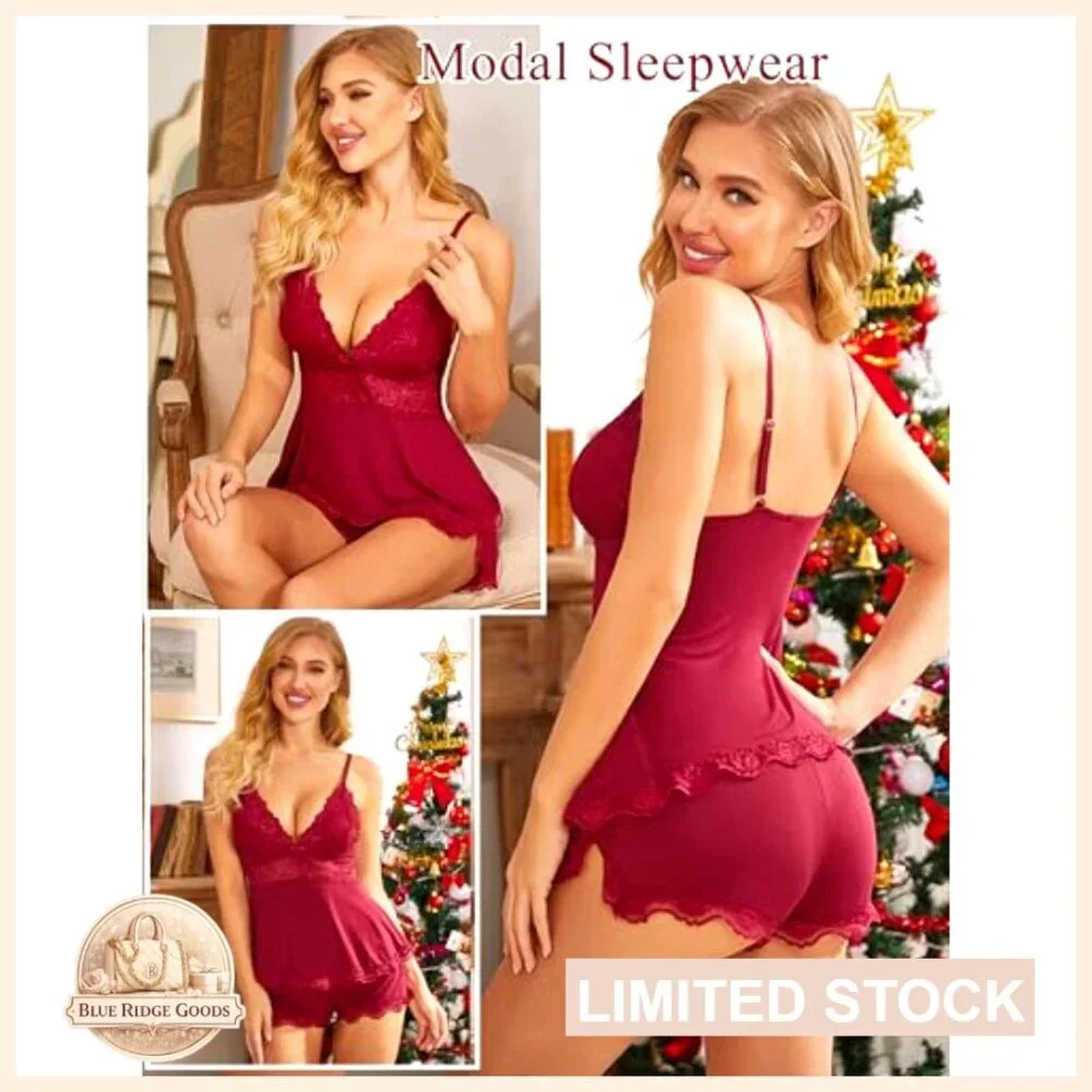 Lace Camisole Set Modal Pajamas Lounge Wear Adjustable Straps Sexy Chic
